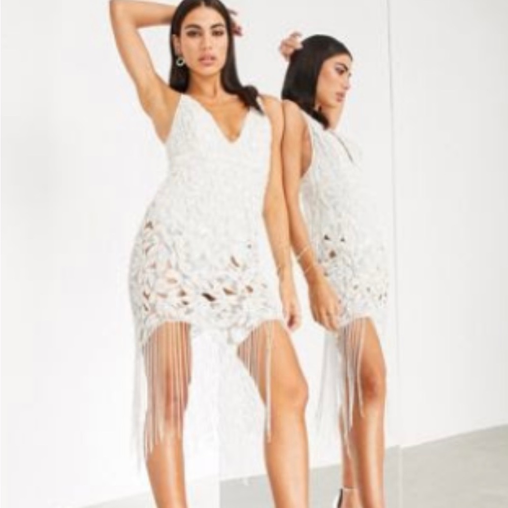 ASOS edition sequin cutwork cami midi dress with fringe.